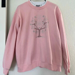 Vinatge Womens Crewneck Pink Bedazzled Embroidered Holiday Christmas Snowflake